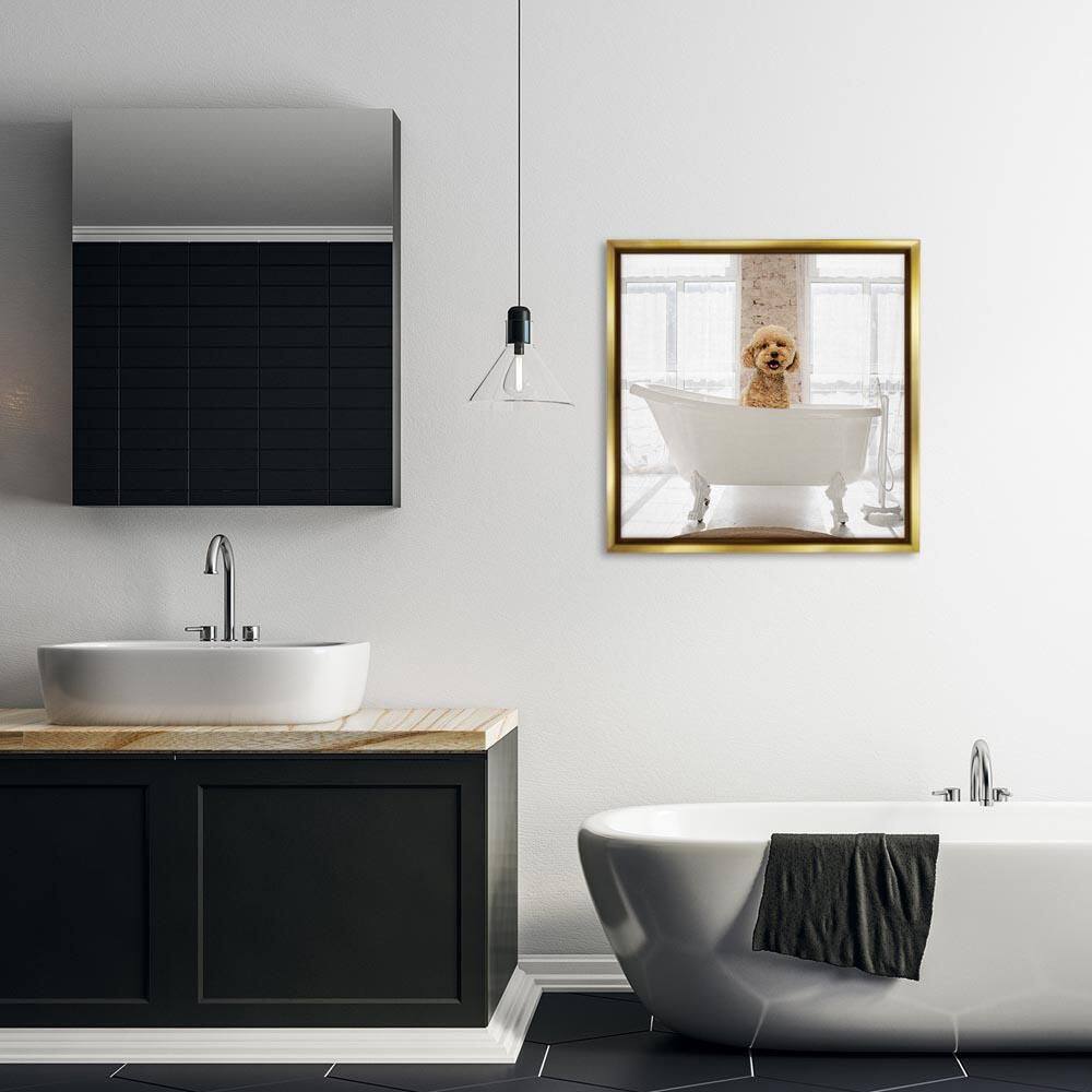 Happy Puppy in Bathtub by CAD Designs Gold Floater Frame Animal Graphic Art Print 25 in. x 25 in. price history on PriceWatchPro