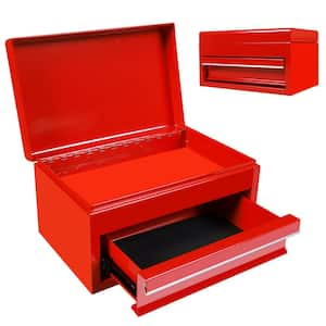 10 in. Mini Portable Steel Tool Box with Drawer for Home, Garage or Workbench, Red