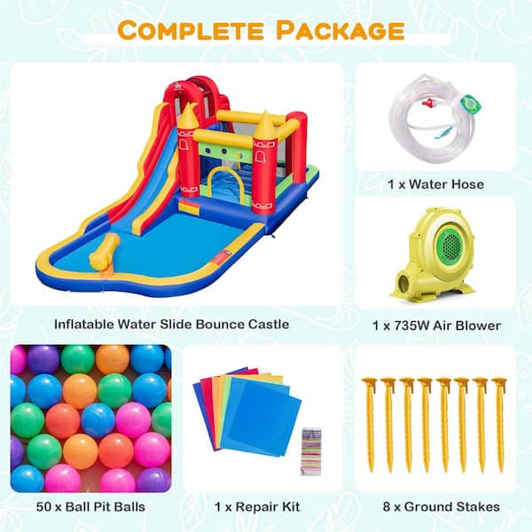 9-In-1 Inflatable Bounce House with Water Slide Splash Pool for 3 Plus with 735-Watt Blower