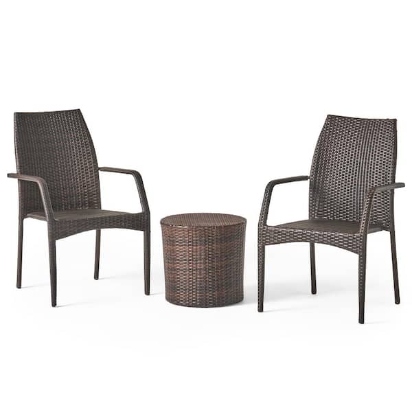 Noble House Downing Multi-Brown 3-Piece Faux Rattan Outdoor Patio Conversation Set