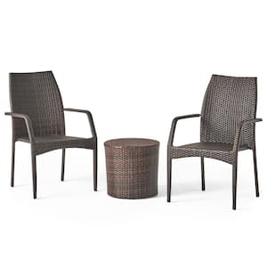 Downing Multi-Brown 3-Piece Faux Rattan Outdoor Patio Conversation Set