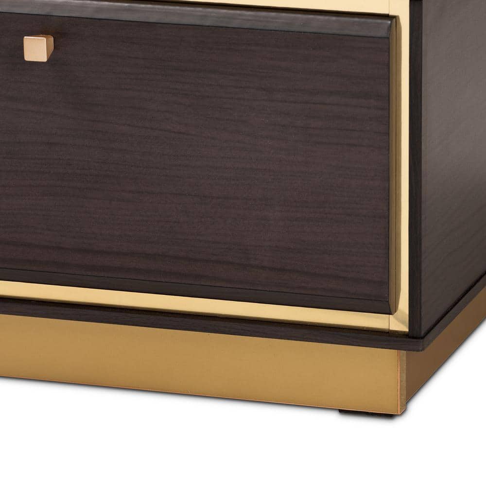Modern Glamour Dark Brown Wood and Gold Metal Storage Coffee Table