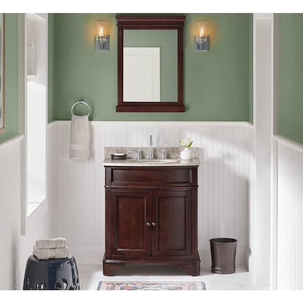 Home Decorators Collection Terryn 31 in. W x 20 in. D x 35 in. H Single Sink Freestanding Bath Vanity in Cherry with Beige Granite Top