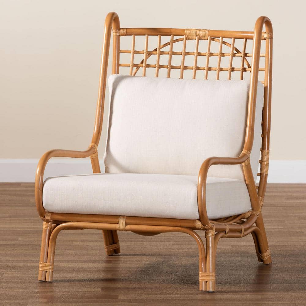 Helina White Geometric Rattan Accent Chair