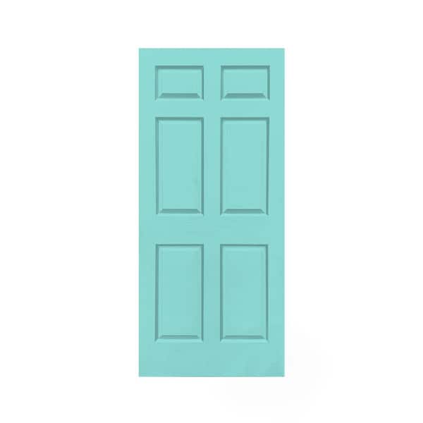 CALHOME 30 in. x 80 in. Mint Green Stained Composite MDF 6 Panel Interior Barn Door Slab