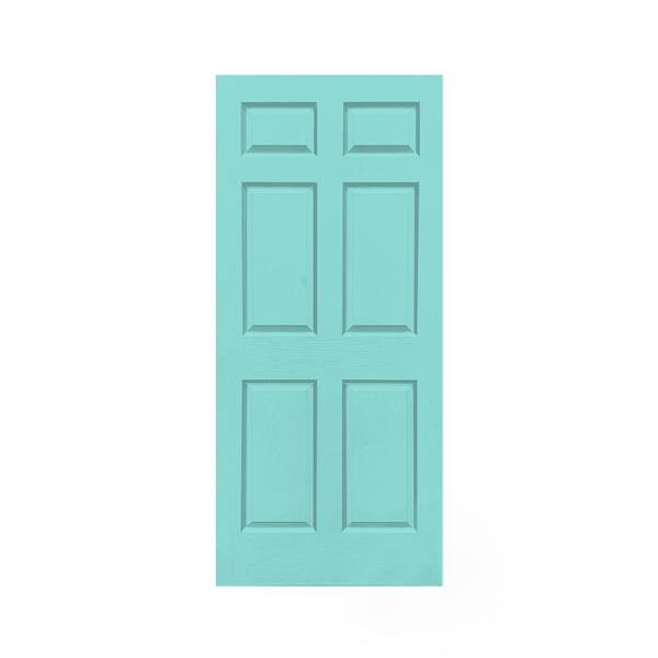 CALHOME 30 in. x 80 in. 6-Panel Mint Green Stained Composite MDF Interior Door Slab for Pocket Door