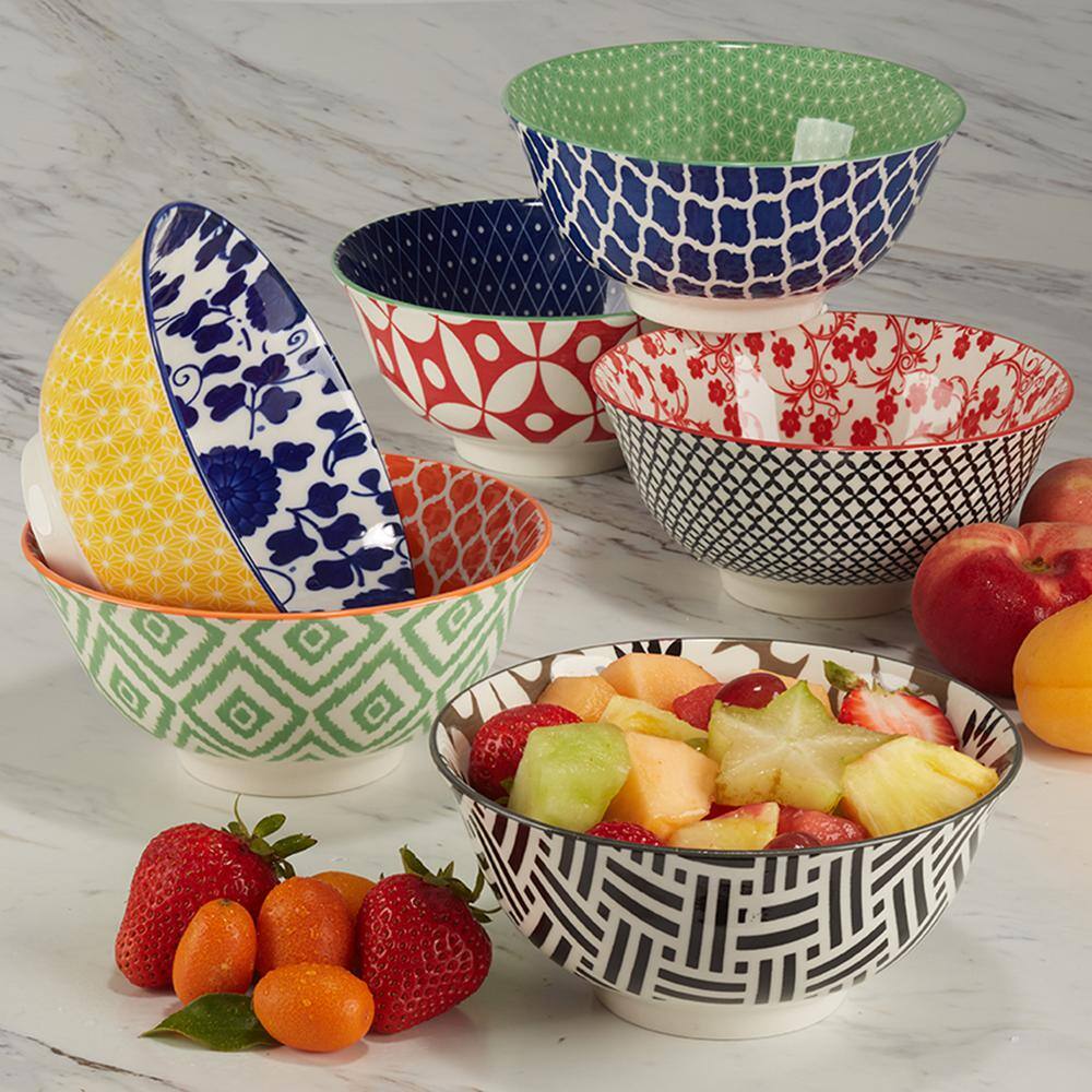 Soho Multicolor Ceramic 6-Piece Bowl Set with Floral and Geometric Patterns