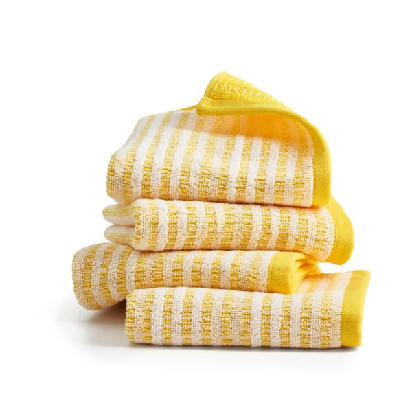 Striped Reversible Terry Organic Cotton Yellow 13 in. x 13 in. Washcloth Set 4-Pack