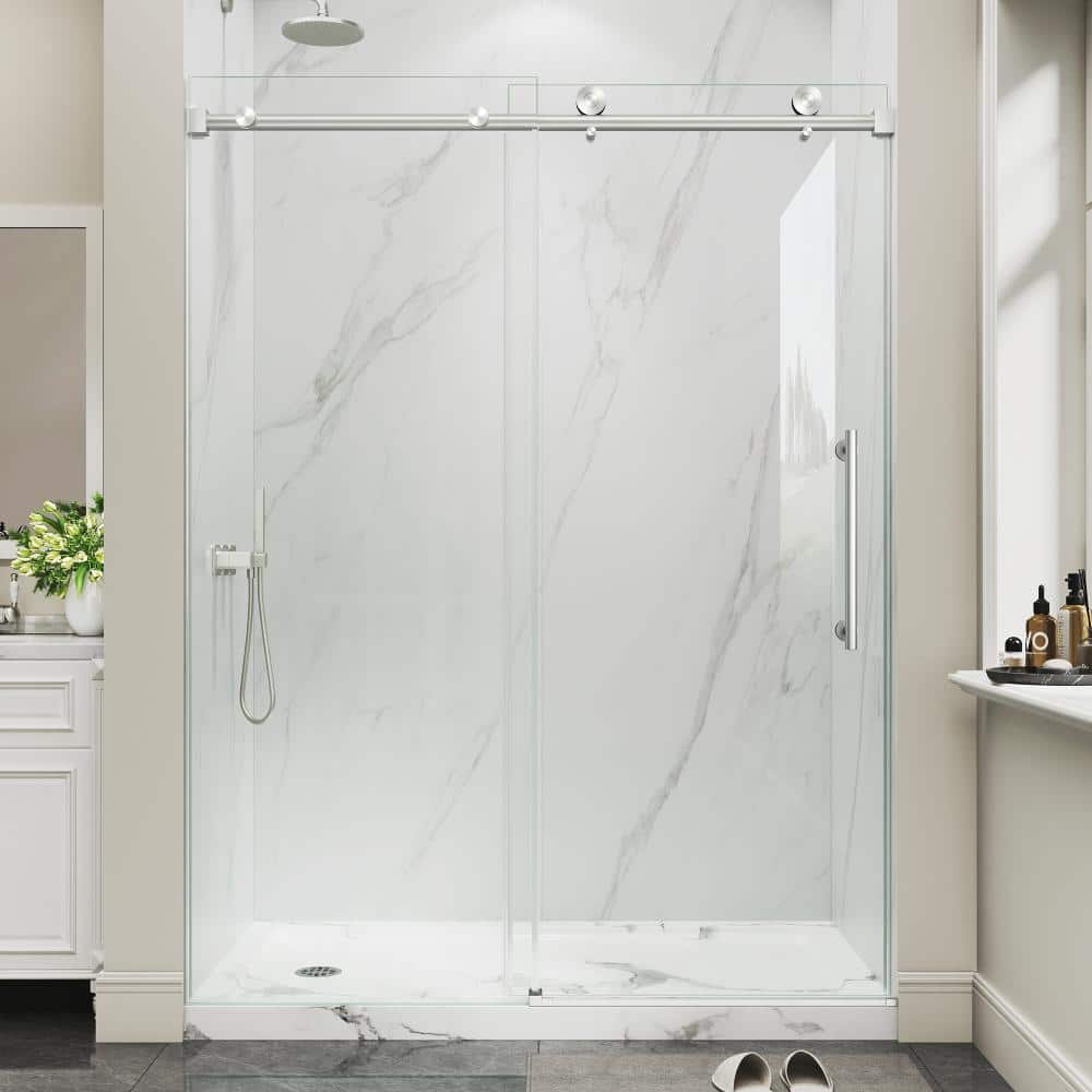 "43-48 in. W x 72 in. H Sliding Frameless Shower Door in Brushed Nickel with 1/4"" Clear Tempered Glass" price history on PriceWatchPro
