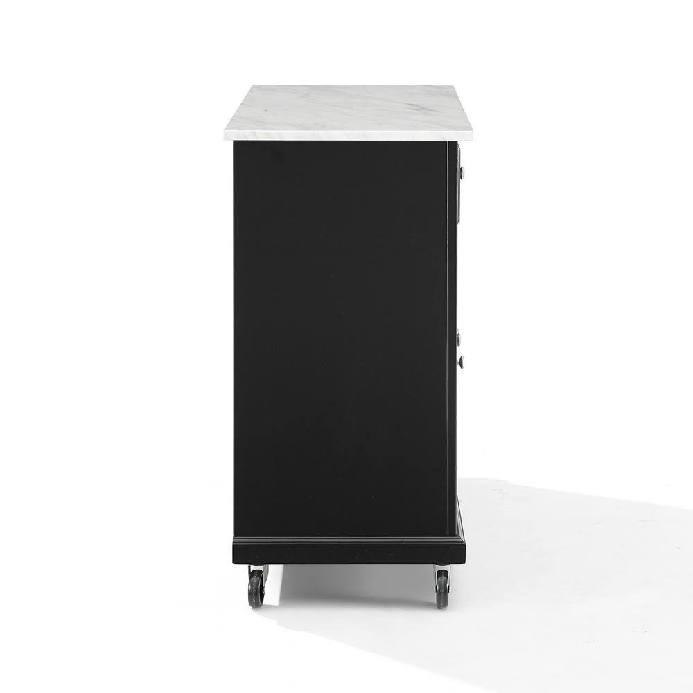 Avery Distressed Black Kitchen Island with Faux-Marble Top