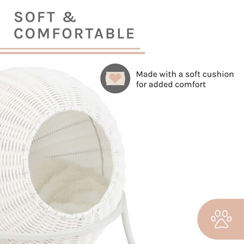 Nala White Wicker Cat Condo with Plush Cushion