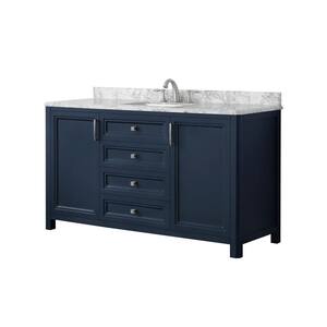 Sandon 60 in. W x 22 in. D Bath Vanity in Midnight Blue with Marble Vanity Top in Carrara White with White Basin