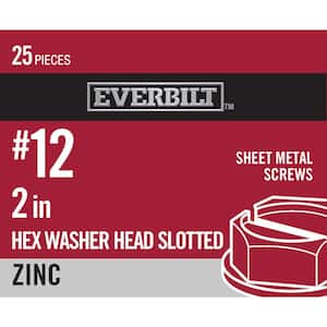 #12 x 2 in. Zinc Plated Slotted Hex Head Sheet Metal Screw (25-Pack)