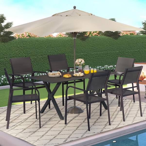 DEXTRUS 71 in. Patio Outdoor Rectangle Aluminum Outdoor Dining Table for 8 Person with Umbrella Hole FTPLAPHD 0125QZ