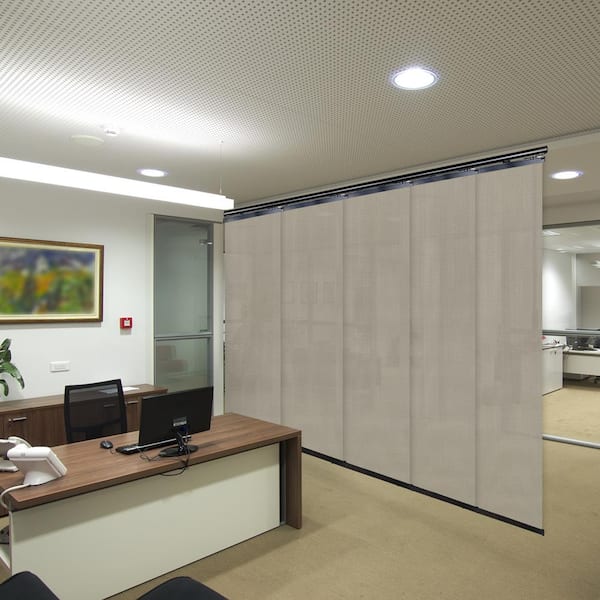 EMOH Soot 58 in.- 110 in. W x 116 in. L Adjustable 5-Panel Black Single Rail Panel Track with 23.5 in. Slates