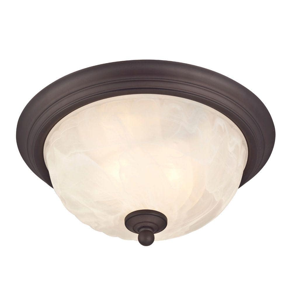 Oil Rubbed Bronze and White Alabaster Glass Flush-Mount Light