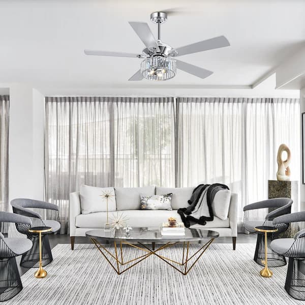 Bretty 52 in. Indoor Chrome Crystal Ceiling fan with Remote Control and Light Kit Included