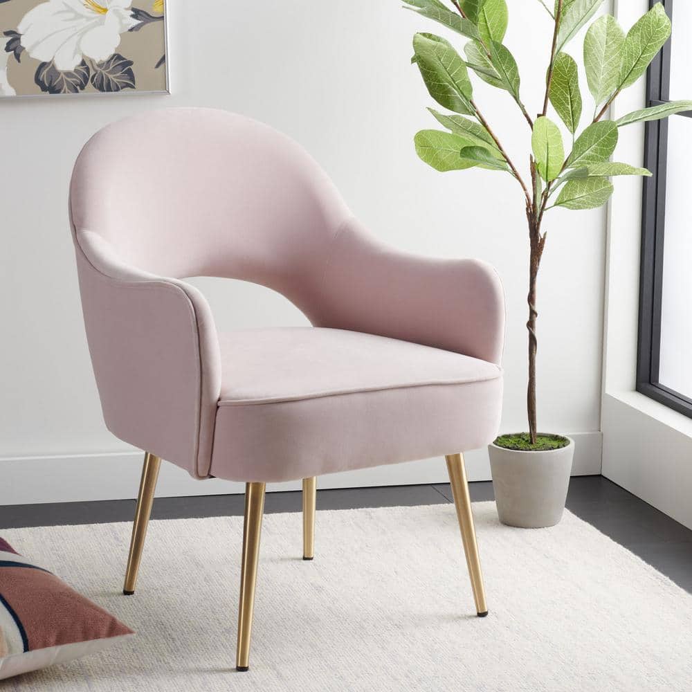 Evelyn Light Pink Velvet Accent Chair with Tapered Gold Legs