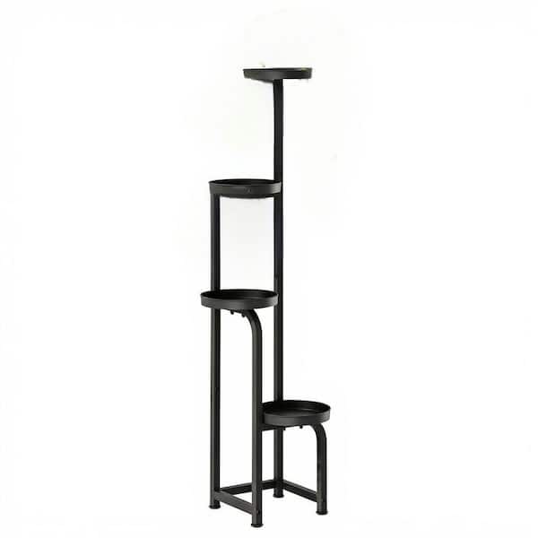 4-Tier Black Metal Heavy Duty Plant Stand Outdoor Indoor with Adjustable Feet for Patio Garden (8.8 in. W x 46 in. H)