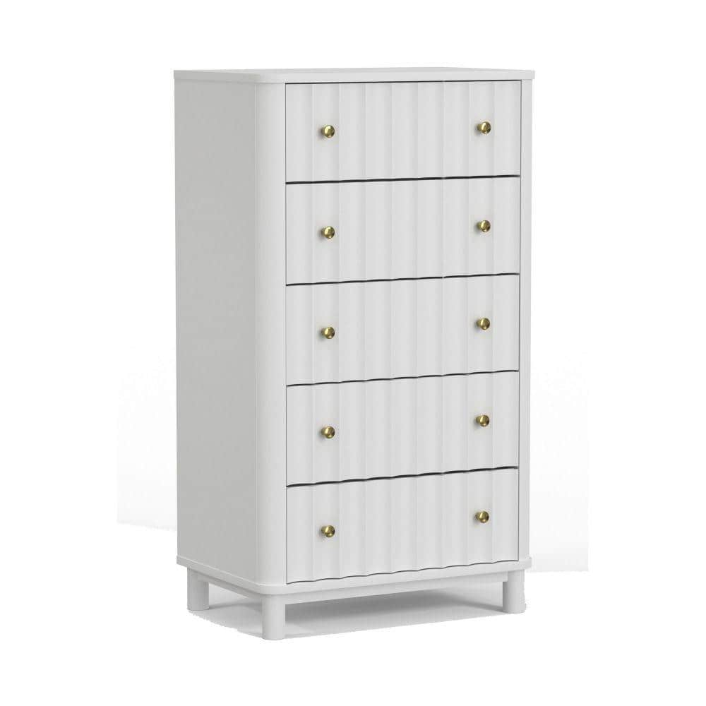 20 in. White and Gold 5-Drawer Wooden Dresser Chest of Drawers -  Benjara, BM299467