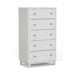 20 in. White and Gold 5-Drawer Wooden Dresser Chest of Drawers