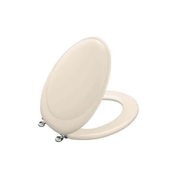 KOHLER Revival Elongated Closed-front Toilet Seat with Polished Chrome Hinge in Almond-DISCONTINUED