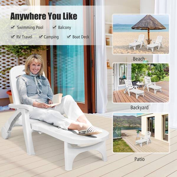 Costway Outdoor White Plastic Folding Chaise Lounge Chair 5 Position Adjustable Rolling Recliner With Wheels Hw66598 The Home Depot - Plastic Folding Chaise Lounge Chair Costway Outdoor White Plastic Folding Chaise Lounge Chair 5 Position Adjustable Rolling Recliner With Wheels Hw66598 The Home Depot - Plastic Folding Chaise Lounge Chair