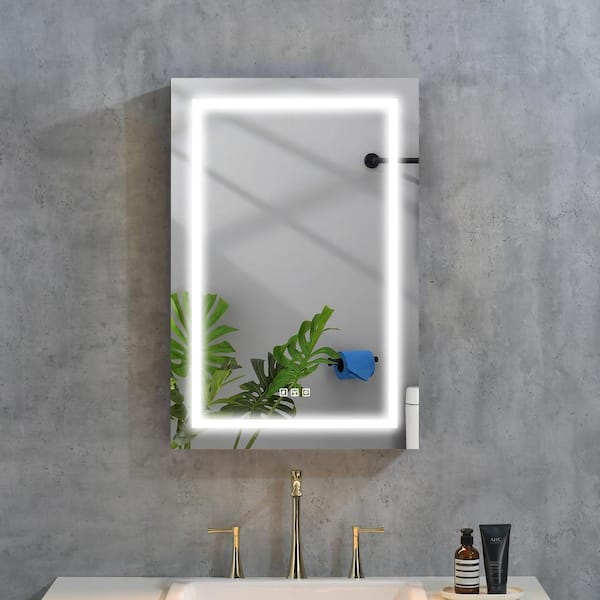 tunuo 24 in. W x 36 in. H Rectangular Silver Frameless Recessed/Surface Mount Medicine Cabinet with Mirror