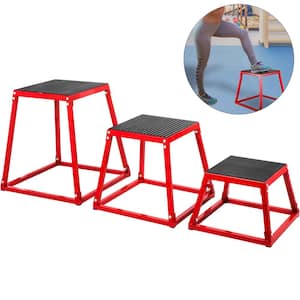 Plyometric Platform Box Set 12 in. x 18 in. x 24 in. Fitness Exercise Jump Box Step for Cross-Fit & Conditioning, Red