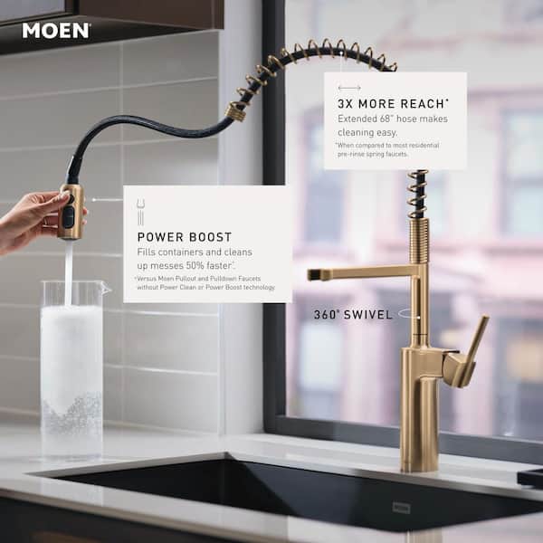 MOEN Inara Bronzed Gold 23.17 in. H Spring Pull Down Kitchen