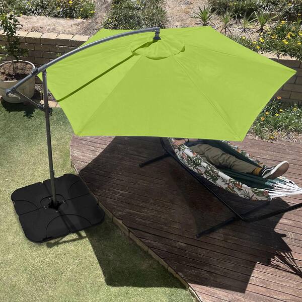 lime green offset patio umbrella WestinTrends 10 ft Outdoor Solar LED Cantilever with Base Weights, Dark Seize the joy of outdoor living Summit Living 15 ft Double-Sided