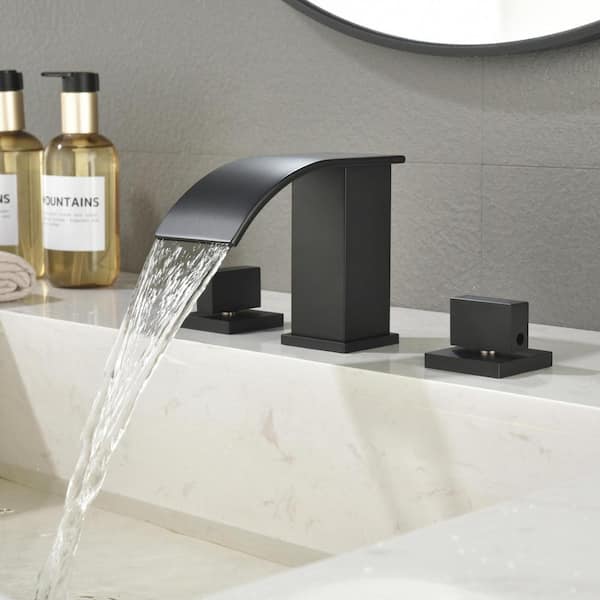 8 in. Black Dual-Handle Widespread Deck Mount Bathroom Faucet