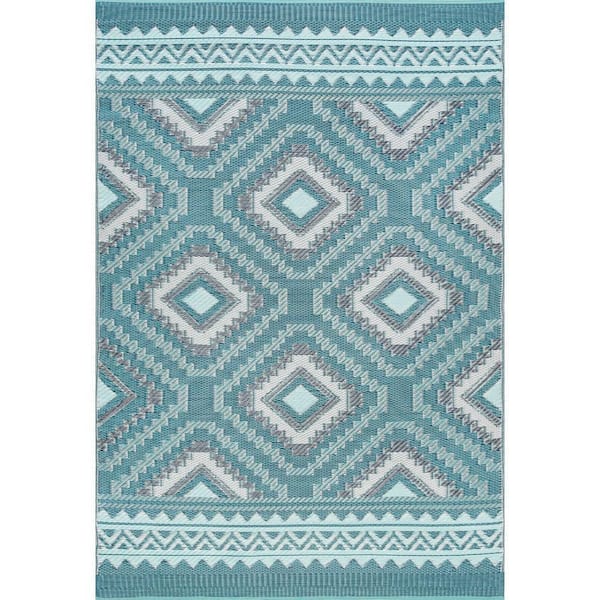 Sunset Aqua 5 ft. x 7 ft. Geometric Indoor/Outdoor Area Rug