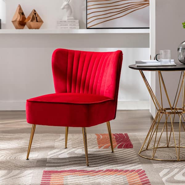 Trinity 22 in. Red Velvet Channel Tufted Accent Side Chair