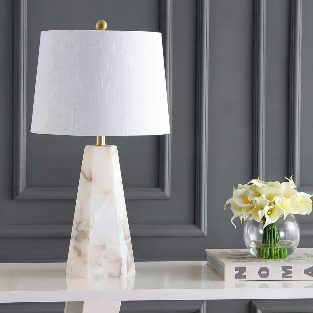 Xio 25.5" White Alabaster LED Table Lamp with Brass Accents