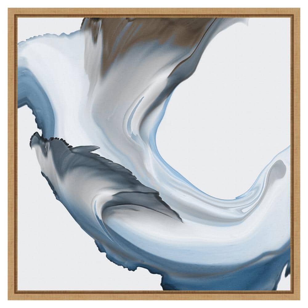 Liquid Blue Motion II Abstract Canvas Art with Maple Frame