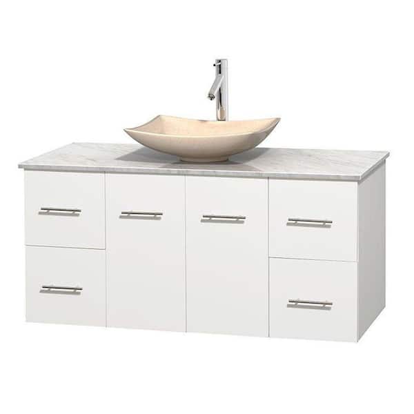 Wyndham Collection Centra 48 in. Vanity in White with Marble Vanity Top in Carrara White and Sink