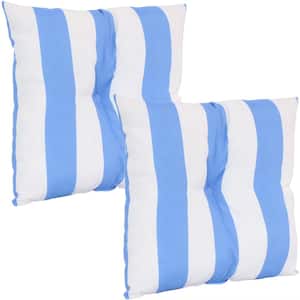 19 in. x 19 in. Beach-Bound Blue Stripe Outdoor Tufted Back Cushion Throw Pillow (2-Pack)
