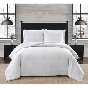 3-Piece White and Grey Herringbone Cotton Flannel Full / Queen Duvet Cover Set
