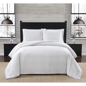 3-Piece White and Grey Herringbone Cotton Flannel King Duvet Cover Set