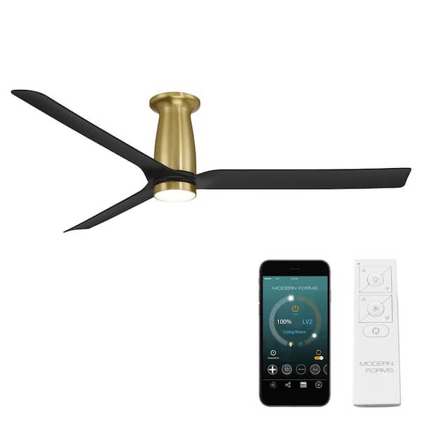 Smooth Flush 52 in. Smart Indoor/Outdoor Satin Brass/M Black Standard Ceiling Fan Selectable CCT Integrated LED, Remote