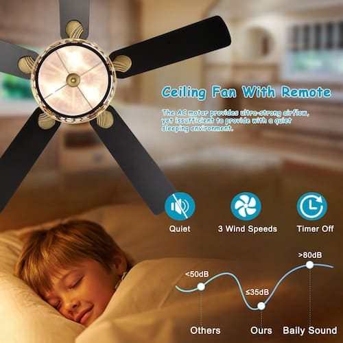 52 in. Indoor Antique Brass Modern Ceiling Fan with Remote Control, 5 Reversible Blades and AC Motor, no Bulb Ceiling Fans