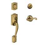 Camelot Antique Brass Single Cylinder Deadbolt with Left Handed Flair Handle Door Handleset
