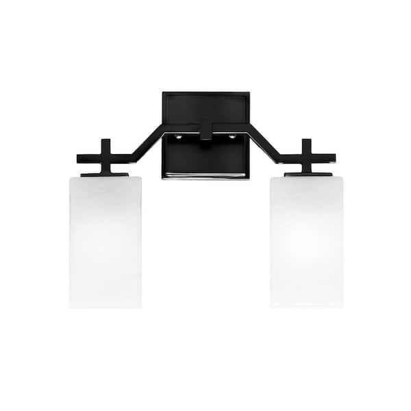 Unbranded Bridgewater 13.5 in. 2 Light Vanity Light Matte Black with 3.5 in. Square White Marble Glass Shades, No Bulbs Included