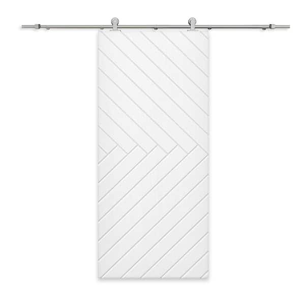 CALHOME 42 in. x 96 in. White Stained Composite MDF Paneled Interior Sliding Barn Door with Hardware Kit