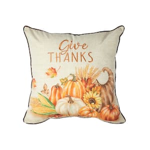 18 in. Thanksgiving Embroidered Pillow