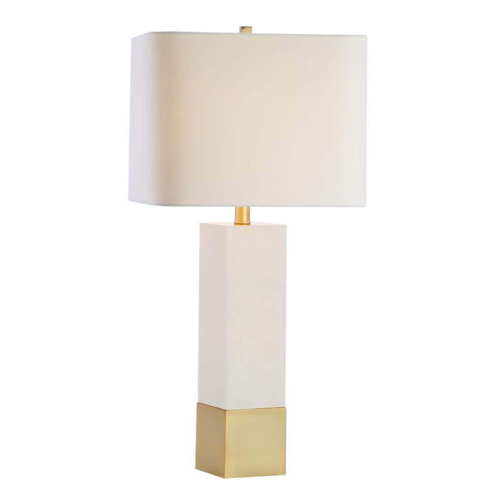 Elegant 29" White Marble & Brushed Brass LED Table Lamp