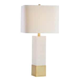 Jeffrey 29 in. Brass Gold/White Metal/Marble LED Table Lamp
