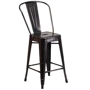 24.25 in. Black and Antique Gold Metal Bar Stool