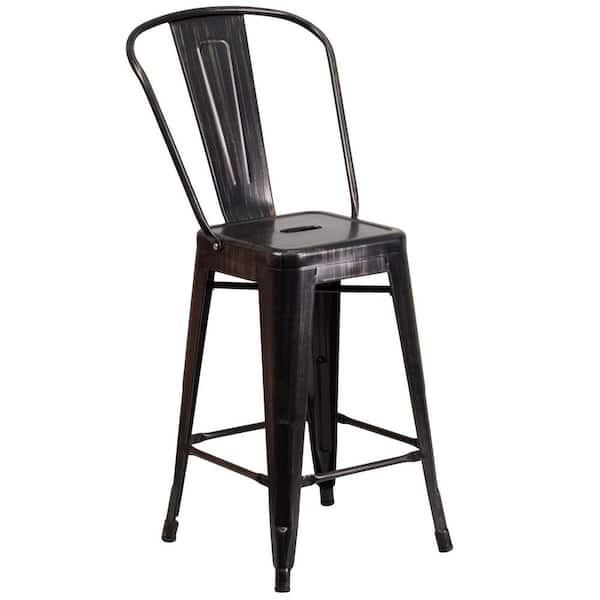 Flash Furniture 24.25 in. Black and Antique Gold Metal Bar Stool